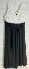 Jessica Howard Evenings White  Black Empire Waist Beaded Dress 12 EC 