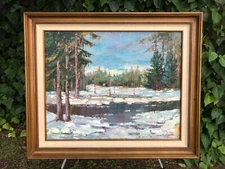 VOLDEMARS GUTMANIS Original HUGE 1970s IMPRESSIONIST WINTER LANDSCAPE Oil Canvas