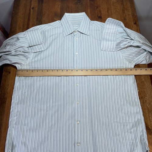 Armani Collezoni Shirt Mens 42 16.5 Blue Striped Button Up Preppy Dress Shirt - Picture 8 of 13