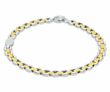 Bracelet Or Jaune Et Blanc, 18K, Homme, Liens Ovales Arrondis, 21 CM