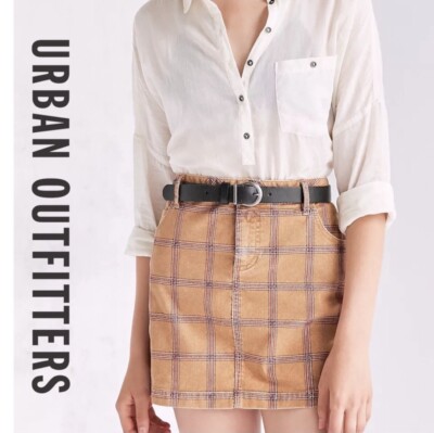 EUC Urban Outfitters BDG Gold Plaid Corduroy Mini Skirt Size