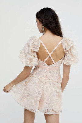 chinese dress ladies Alexis Jacquard Lace Up Back Puff Sleeve Mini Dress main image 1