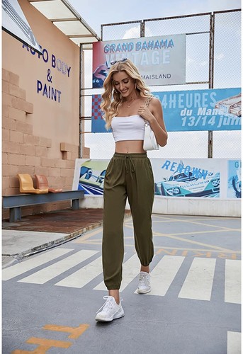 Women's Jogger Pants Drawstring Waist Hiking Outdoor Sweatpant Army Green XXL - Picture 3 of 5