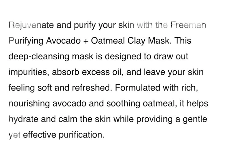 Freeman Face Mask Purifying Avocado & Oatmeal Clay Mask Deep Clean 175ml - Image 4 of 4