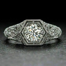 1 Ct White Round Cut CZ Antique Art Deco Engagement Wedding Ring In 925 Silver