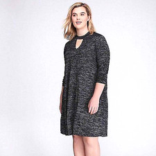 Lane Bryant Heathered Gray Black A-Line Dress Size 22 / 24 Cutout Neck Long Slv