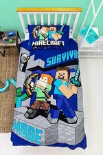 Image of Single Bed Minecraft Survive Duvet Cover Set Reversible Gamer Bedding Set
