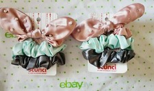 Scunci Scrunchies 2 Packs Pink Green Gray With Beads Soft Silky Feel New