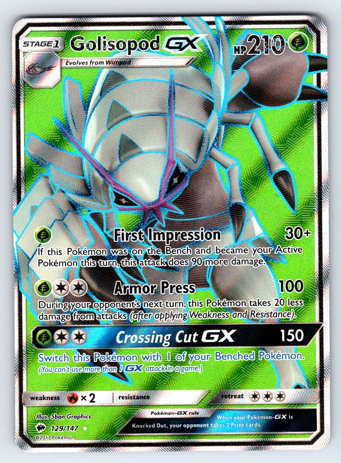 Golisopod GX 129/147 2017 SM Burning Shadows Pokemon Card Full Art - Nm/Vlp