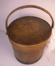 ANTIQUE PRIMITIVE WOODEN CASK FIRKIN LIDDED SUGAR BUCKET MARKED MASE