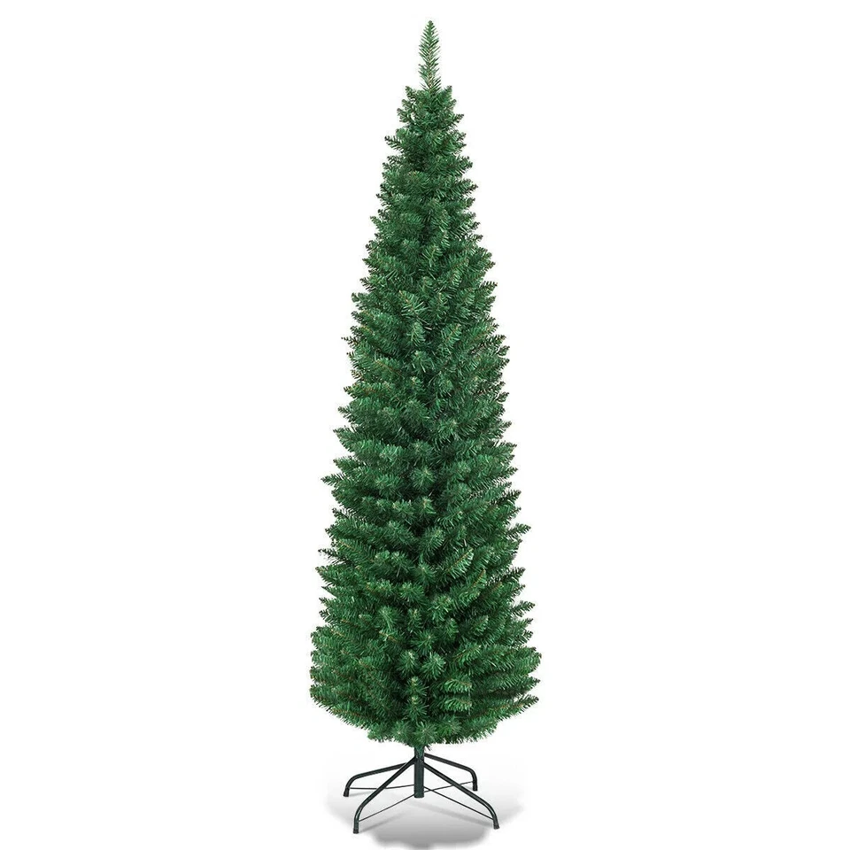Slim Christmas Tree Pencil Pine Artificial Bushy XMAS Decoration 4FT 6FT 7FT 8FT