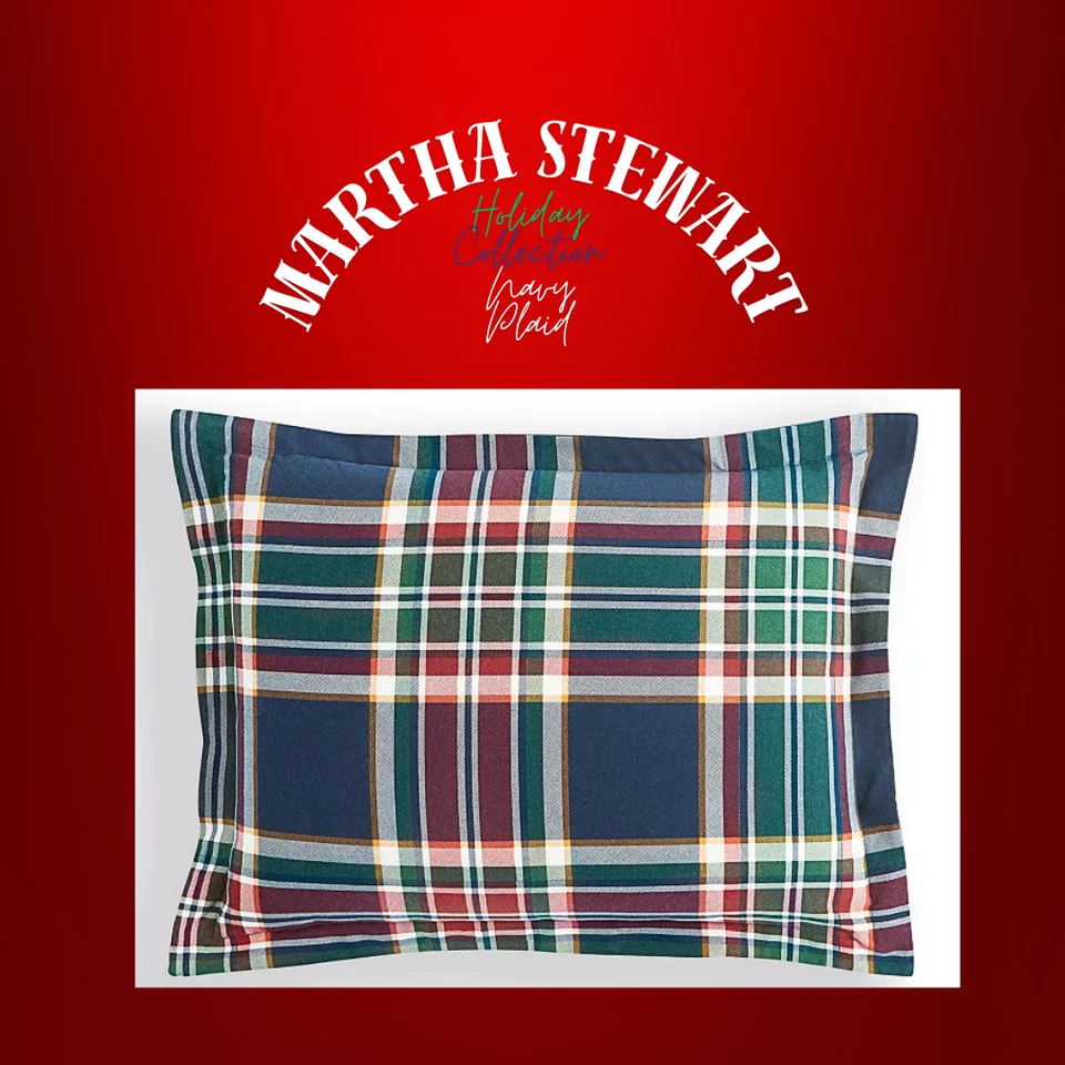 Colección de vacaciones Martha Stewart franela azul marino a cuadros talla king farsa, una pieza Foto 2 de 4