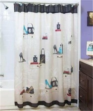 FASHIONISTA SHOE/PURSE THEMED BATH 72" SQ. SHOWER CURTAIN BATHROOM HOME DECOR