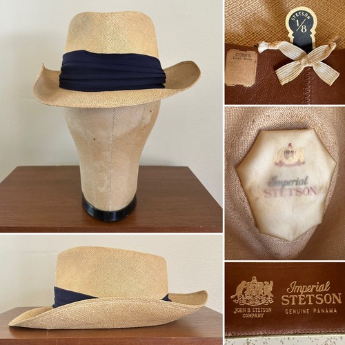 1950s STETSON IMPERIAL Genuine Panama Straw 7 1/8 Hat Fedora Vtg 50s Picnic