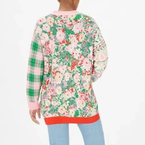 MSGM Cardigan Size UK 8 Int S Intarsia Floral Check Patchwork MADE IN ITALY - Image 4 of 4