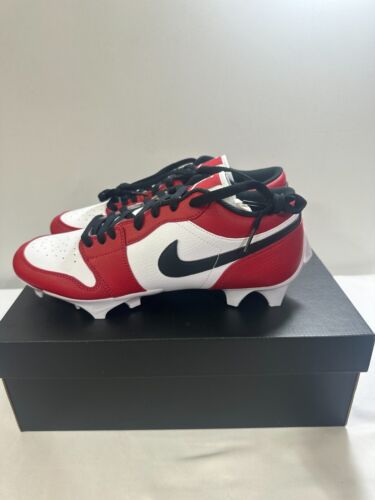 Jordan 1 Football Cleats Low TD Chicago Red Black White FJ6245-106 NEW Many Sz - Picture 1 of 6