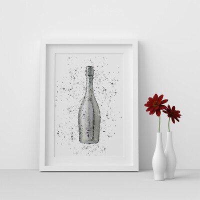 Bottega Weiß Gold Prosecco Flasche Aquarell Splash A3,A4,4x6 Wandbilder