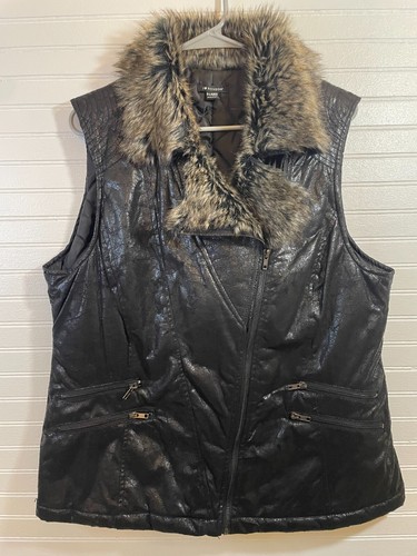 I Love RONSON Vest Womens SZ XL Black Faux Leather Faux Fur Excellent Condition - 第 1/9 張圖片