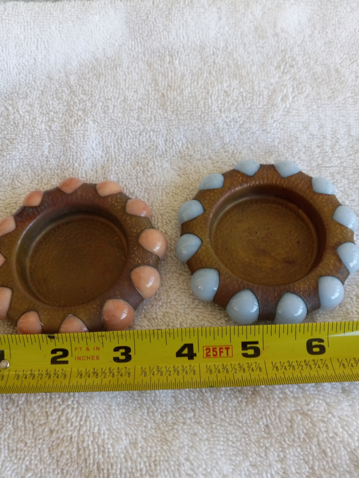 1930s Fisher Jewel Tray Brass Marble Trays Salmon & light blue Vintage