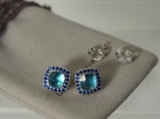 David Yurman 925 Silver 585 Gold Blue Topaz Sapphire ALBION Post Stud Earrings