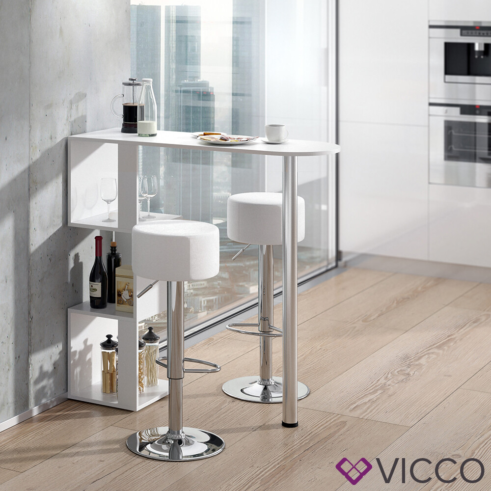 Table De Bar Blanche Vicco Vincent – Comptoir Mange-Debout 113 Cm