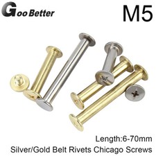 Silver/Gold Belt Rivets Chicago Screws 6 - 70mm Leather Craft Book Binding Rivet