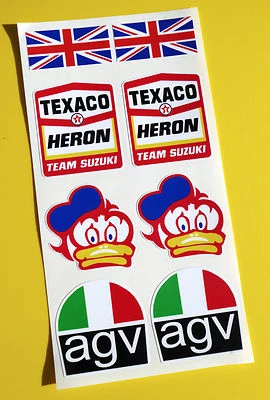 SCREENPRINTDIGITAL Barry Sheene Texaco Héron Team Suzuki Moto Rétro Casque Stickers Autocollant