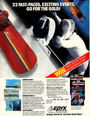 1985 SUMMER/ WINTER GAMES COMPUTER GAME PRINT AD, SPORTS SOFTWARE, PRINT AD
