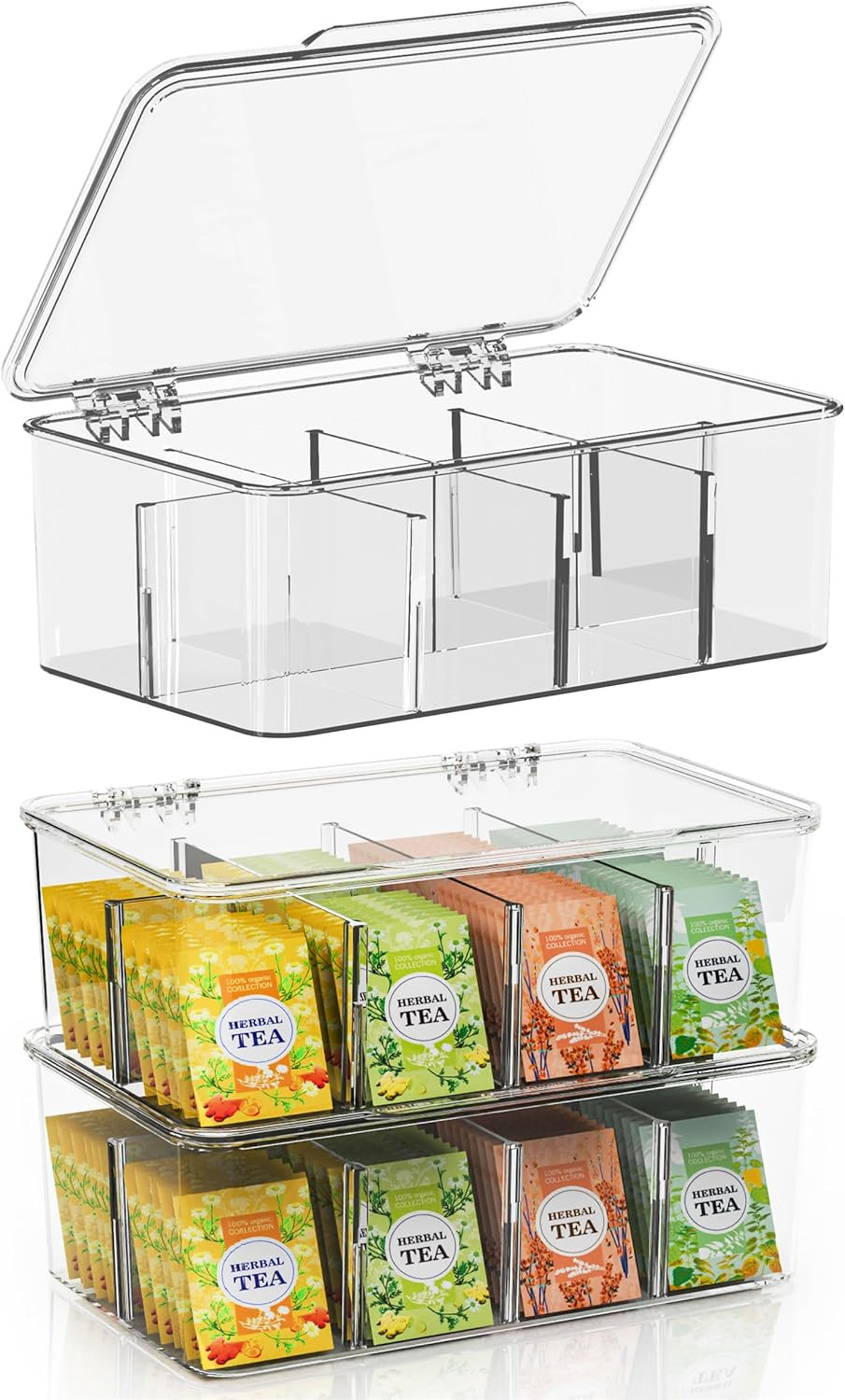 Bag Organizer &ndash; 3 Pack Stackable Tea Storage Containers Wi