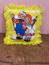 Vintage Raggedy Ann  Andy 12  X 12   Square Pillow Yellow Fringe Double Sided
