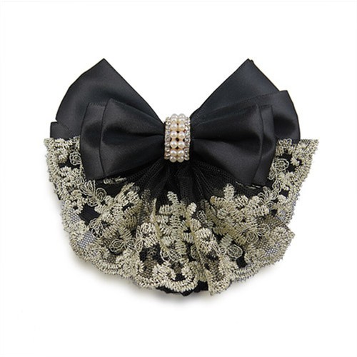 Women Satin Bow Barrette Double Bowknot Hair Net Hair Bun Barrette Hair Clip▱ - Picture 104 of 109