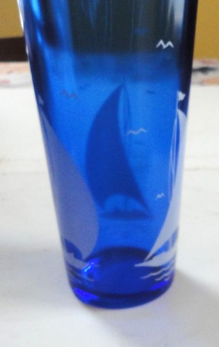 Vtg Hazel Atlas Blue Glass Sailboat Bird Cocktail Shaker + 8 Roly Poly Glasses - 第 4/11 張圖片