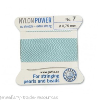 TÜRKIS BLAU NYLON POWER SEIDENFADEN 0,75mm SCHNUR PERLEN PERLEN GRIFFIN 7