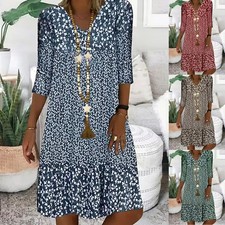 Lady Gpysy PRINT V Neck Swing Dress Summer Beach Casual Holiday Sun Dresses 6-24