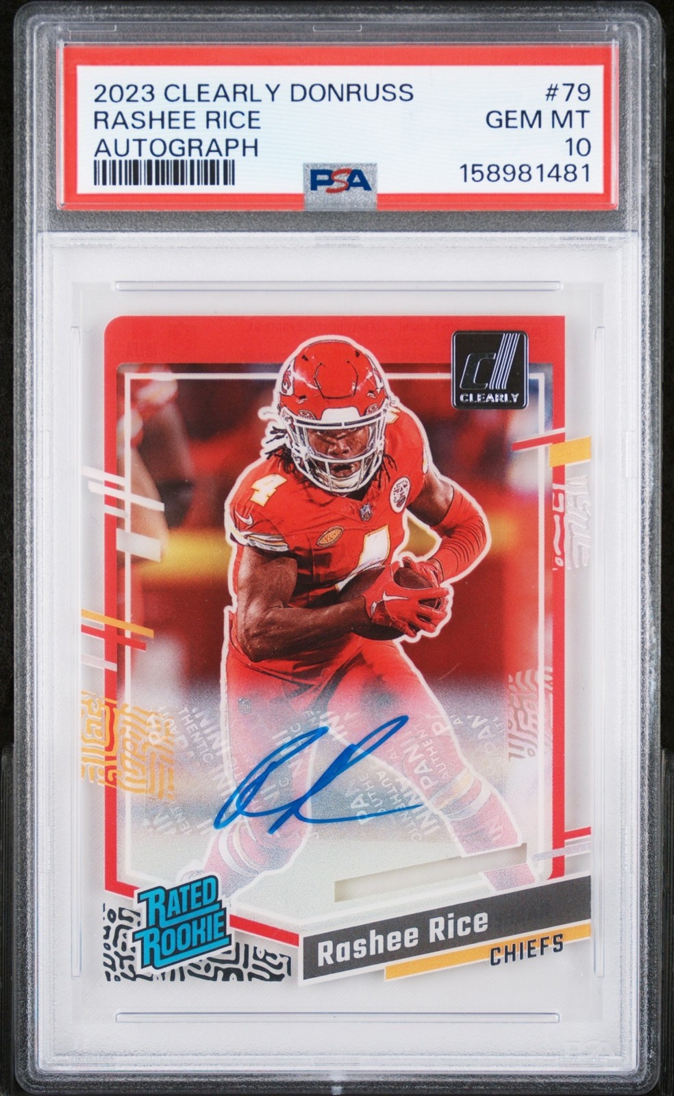 2023 Panini Clearly Donruss Football Rashee Rice #79 RC Rated Rookie Auto PSA 10