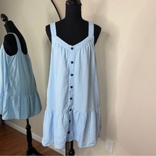 J. Crew Linen Blend Blue Button Front Tiered Sleeveless Dress Size 10