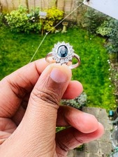 Natural Ceylon Blue Sapphire Ring 1.04ct Greenish Blue SterlingSilver Certified