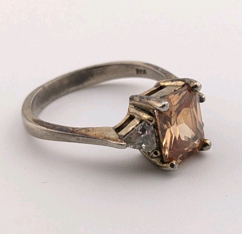 Vintage Sterling Silver Ring Rectangular Stone Pi… - image 1
