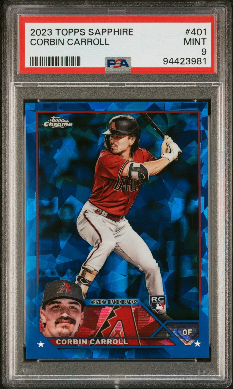 2023 TOPPS CHROME SAPPHIRE #401 CORBIN CARROLL ROOKIE RC PSA 9