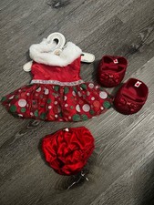 Build A Bear Red Christmas Holiday Party dress Outfit Panty Glitter Shoes Hanger