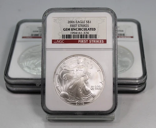 2006 American Silver Eagles, 5 Coins Available - NGC Graded Gem Uncirculated !!