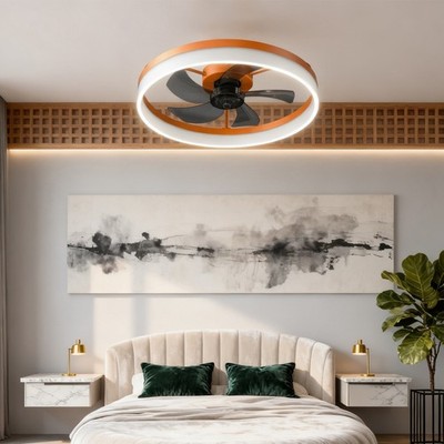 Modern Orange 20 inch Ceiling Fan LED Light Flush Mount w APP Remote Control Kit