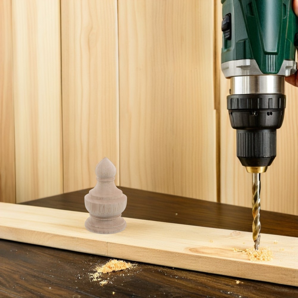 2 Pcs Solid Wood Carved Capitals Bed Post Decorative Finials Column