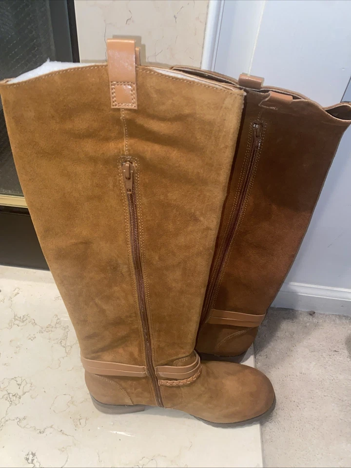 BCBG Talla 10 Marrón Cuero Gamuza Hasta la Rodilla Botas de Montar Cremallera Lateral Nuevas con Etiquetas Foto 3 de 4