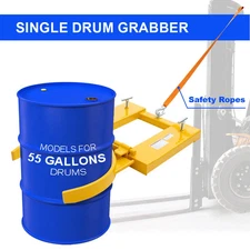 Drum Grabber 1500lb Capacity Single Fork Mounted Drum Gripper Hinged Folding Arm