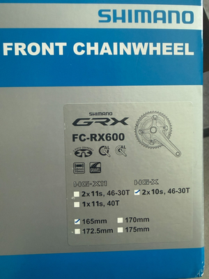 165mm Shimano GRX FC-RX600 Crankset 2 x 10 Speed (46/30T) (110