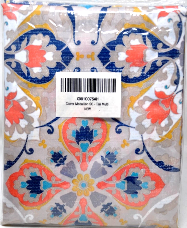 Cortina de ducha de tela diseño M 72" x 72" baño trébol medallón naranja verde azulado Foto 2 de 2