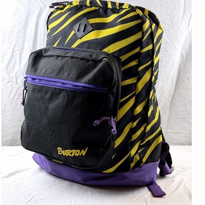 Burton Zebra Stripe Backpack Yellow Black Purple Laptop Sleeve School Travel Bag