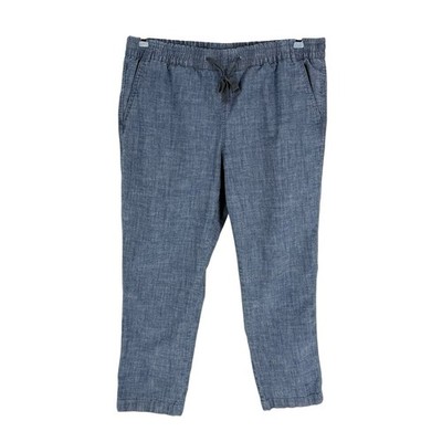 LL Bean Lakewashed Chambray Ankle Pants Womens Size 10 P Blue Stretch Cotton