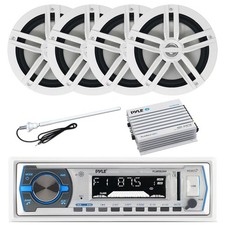 Pyle Bluetooth Marine Radio, 4x 6.5" 180W White Speakers, Bluetooth Amp, Antenna